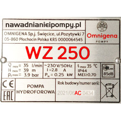 WZ250 WZ750 seria AC oraz S dławica / uszczelnienie wału pompy OMNIGENA