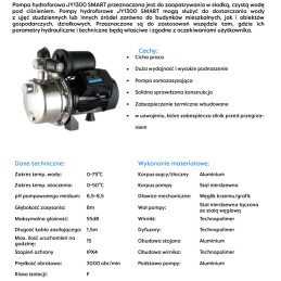 JY1300 SMART 0,9kW 230V bezzbiornikowy zestaw hydroforowy OMNIGENA
